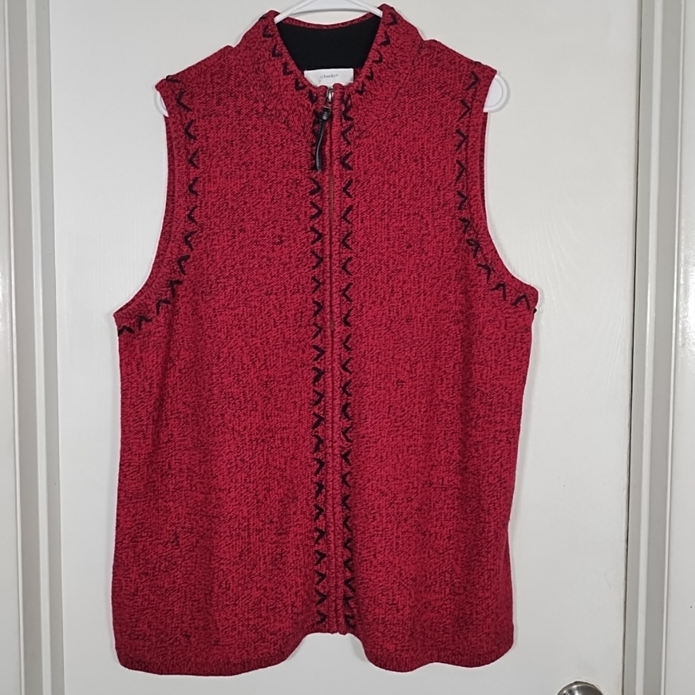 CJ Banks Ramie Knit Sweater Vest 1X Red/Black Hand Embroidered Full Zip